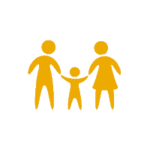 icon of two parents and child walking, holding hands,